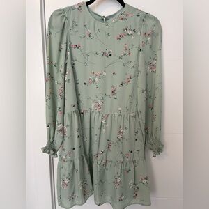 H&M Divided Floral Green Long Sleeve Dress Size 3XS